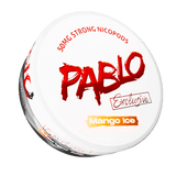 Pablo Exclusive Mango Ice nicotine pouches with a white background and red text