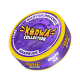 Purple and yellow container of Kurwa Collection Grape Ice nicotine pouches on a white background