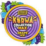 Nicotine pouches packaging with 'KURWA Collection Max Grape Ice' branding on a white background.