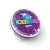 Iceberg grape flavoured nicotine pouch can with geometric wolf graphic on a white background