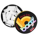 Bagz mango lassi nicotine pouch packaging on a white background and 55.5mg strength plus an open can 