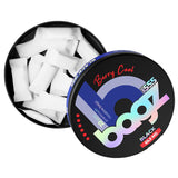 Bagz berry cool nicotine pouch packaging on a white background and an open can