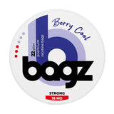 Bagz berry cool nicotine pouch packaging on a white background