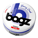 Bagz berry cool nicotine pouch packaging on a white background