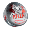 A product image featuring a can of Killa Watermelon Extra Strong Nicopods with a graphic design including a skull and wings on the lid.